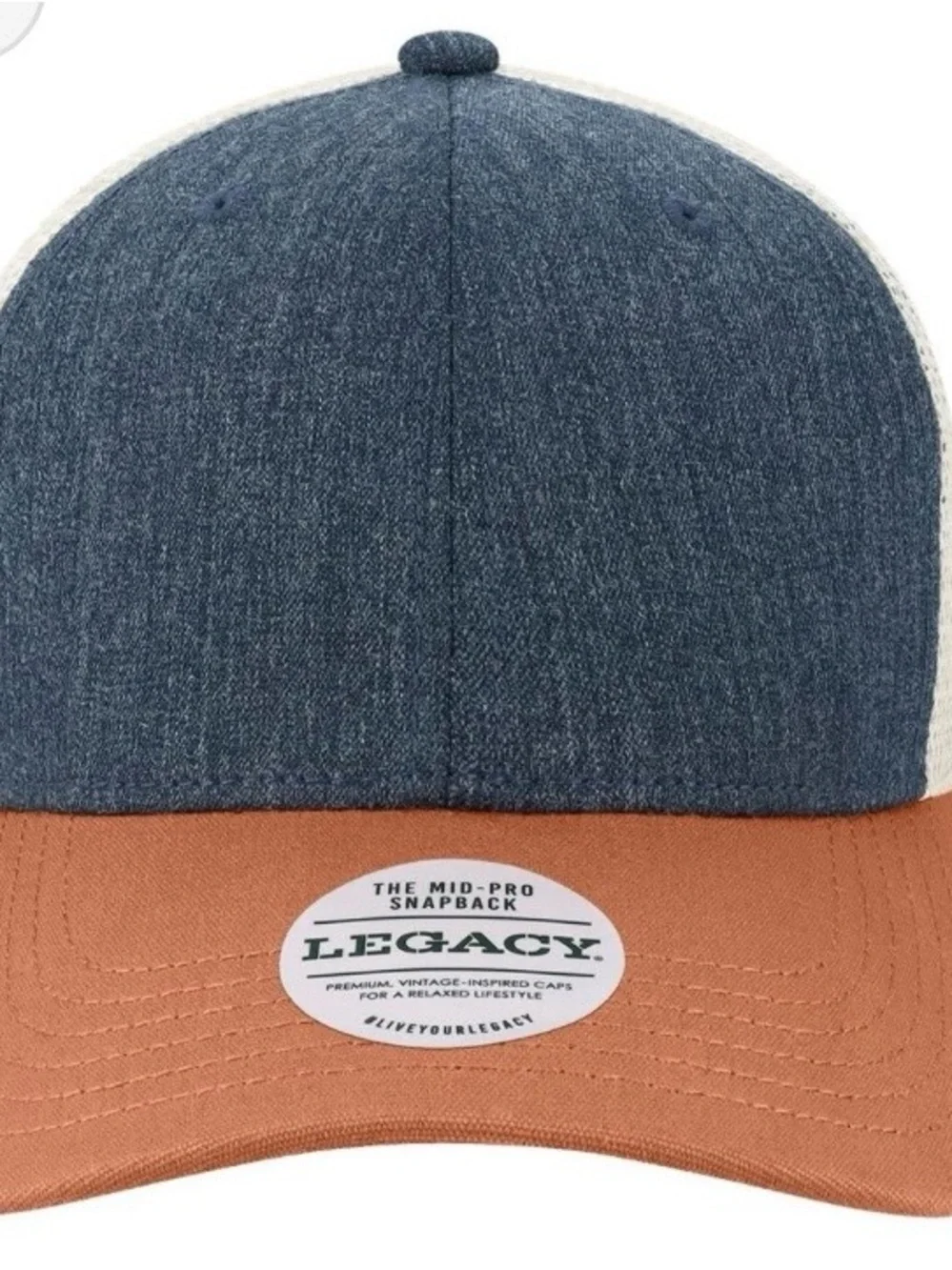 Legacy Two-Tone Denim & Rust Snapback Cap - Picture 4 of 6